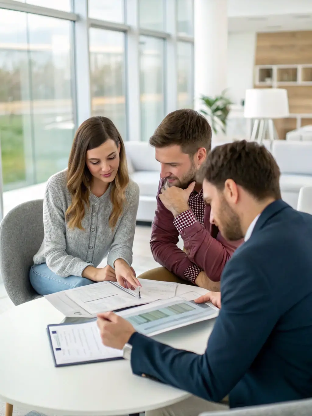 A friendly Integral Insurance agent sitting at a desk, reviewing a life insurance policy with a client, both smiling and engaged in a comfortable conversation.